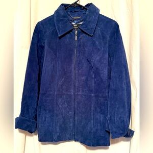 Dennis by Dennis Basso Royal Blue Washable Leather Zip Up Jacket Womens Sz M NWT